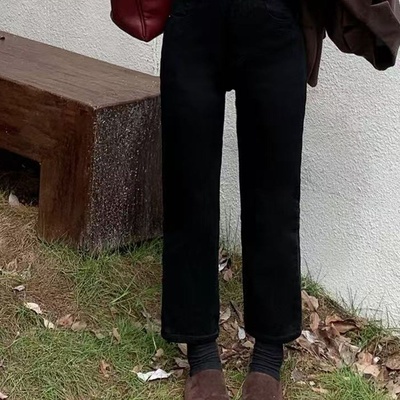 25秋冬新款休闲百搭黑色烟管裤高腰九分加厚加绒牛仔裤女裤22695