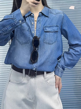 2026春夏新款 女士MO蓝晶天丝牛仔高垂度长袖衬衣薄衬衫外套11529