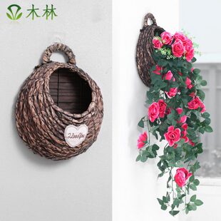 墙壁装饰壁挂花花篮柳吊插花花蓝藤编挂墙花挂编花盆篮墙壁花篮盆