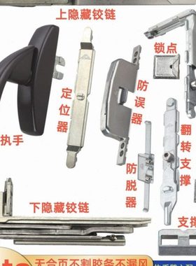 断桥铝隐形内开内倒五金配件诺托上悬窗户锁ROTO门窗锁隐藏合页