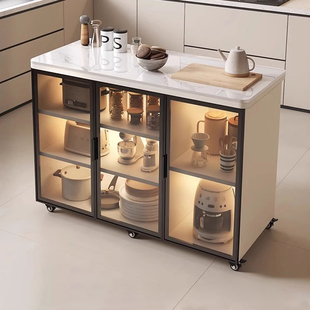 岩板餐边柜厨房置物柜多功能切菜桌操作台多层储物柜可移动小岛台