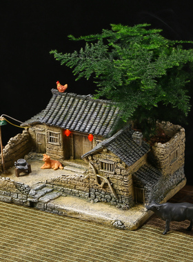 文竹盆景植物室内小盆栽s客厅办公室桌面微景观造景老房子模型摆