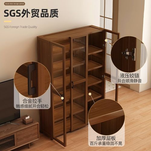 书架置物架落地实木书柜储物柜一体靠墙客厅N带透明玻璃门收纳柜