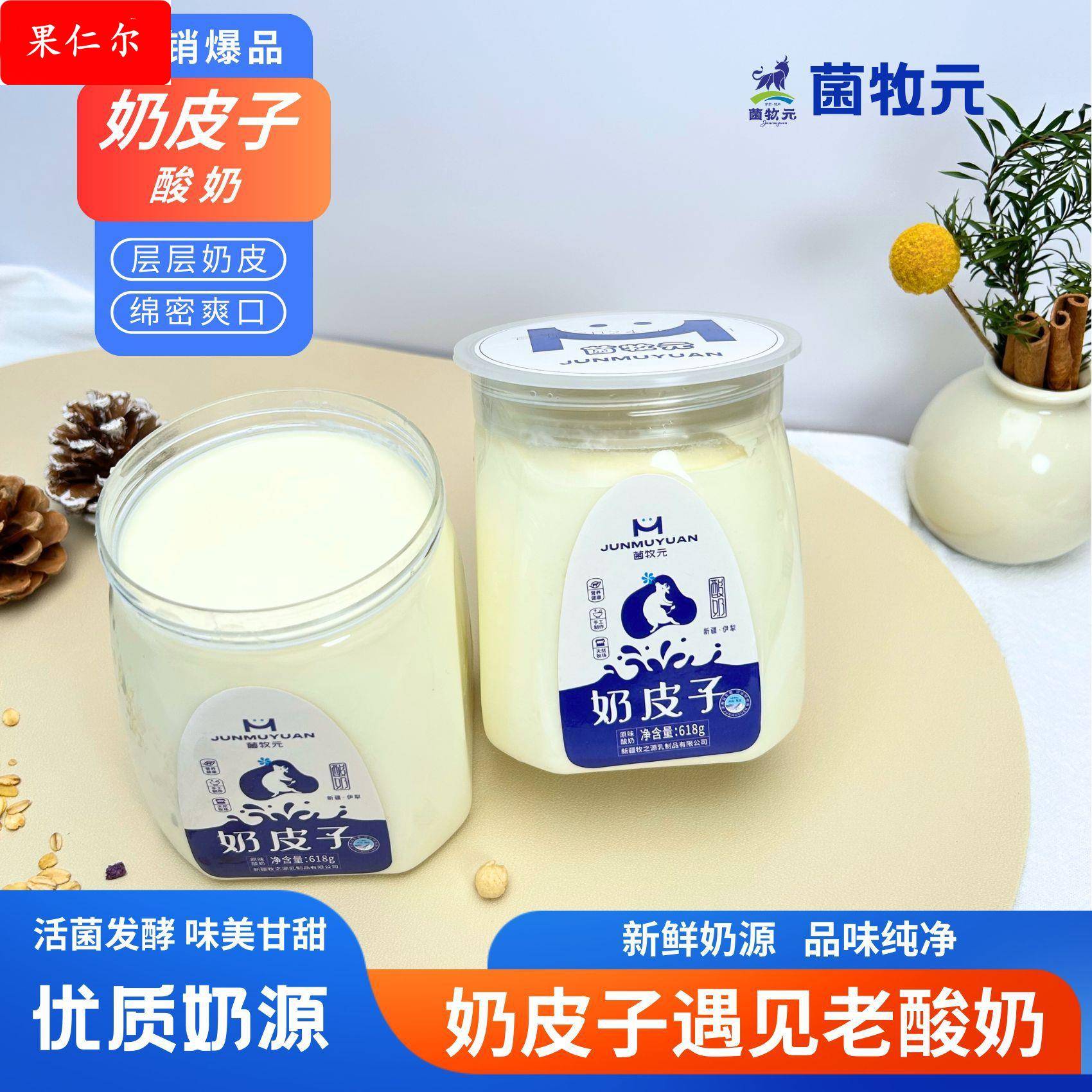 新疆奶皮子酸奶鲜牛奶发酵乳新鲜短保低温冷运罐装奶皮子奶酪