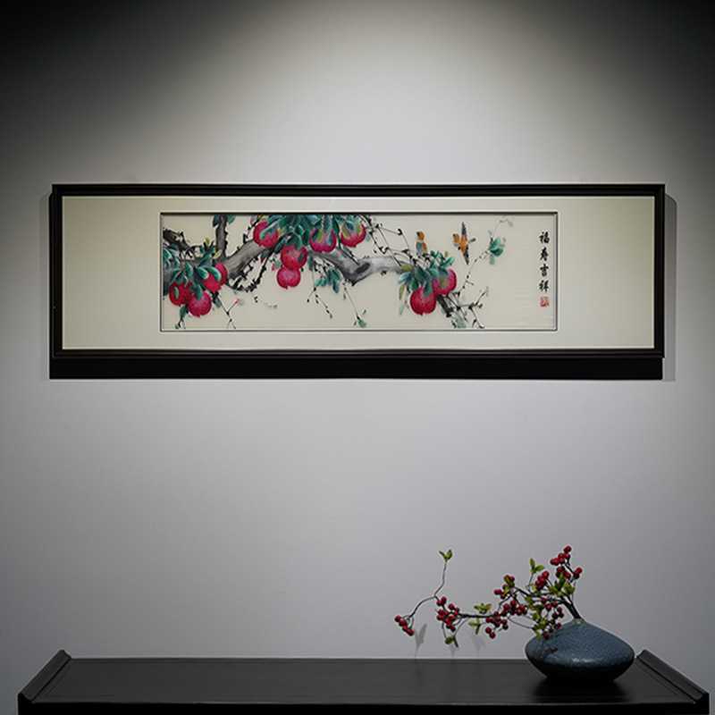 新中式纯手工苏绣刺绣福寿吉祥书房客厅沙发背景墙带框成品装饰画
