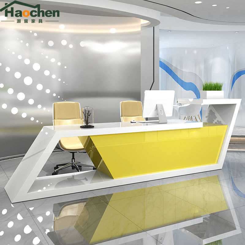 广州灏宸办公前台桌时尚烤漆前台异形接待台不规则异形收银台吧台