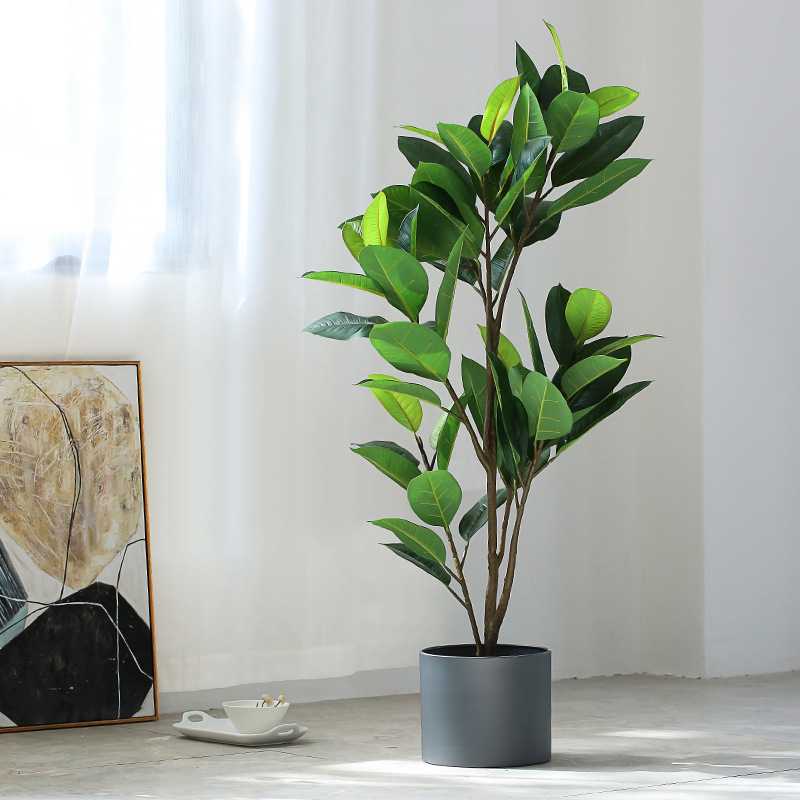 罗曼妈妈 仿真植物装饰绿色橡皮树室内落地大型绿植盆景创意摆件