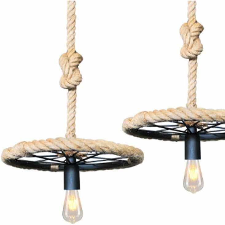 跨境中山灯具复古麻绳吊灯轮胎吊灯灯饰手工编织展览室餐厅博物馆