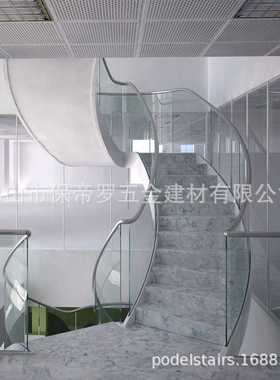 304不锈钢槽管扶手旋转玻璃楼梯弧型栏杆保帝罗