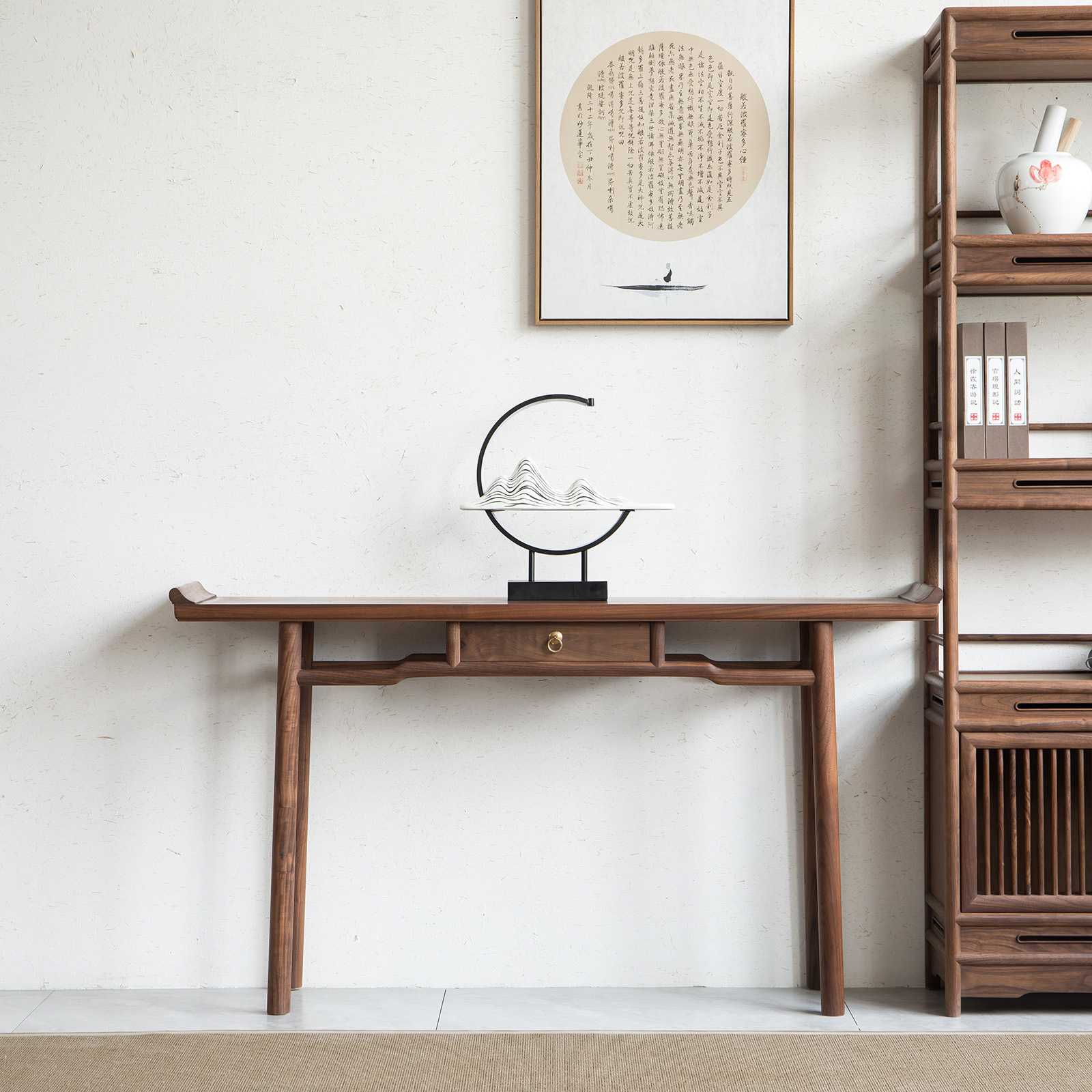 黑胡桃木翘头条案仿古中堂供桌新中式玄关桌简约条几实木禅意家具