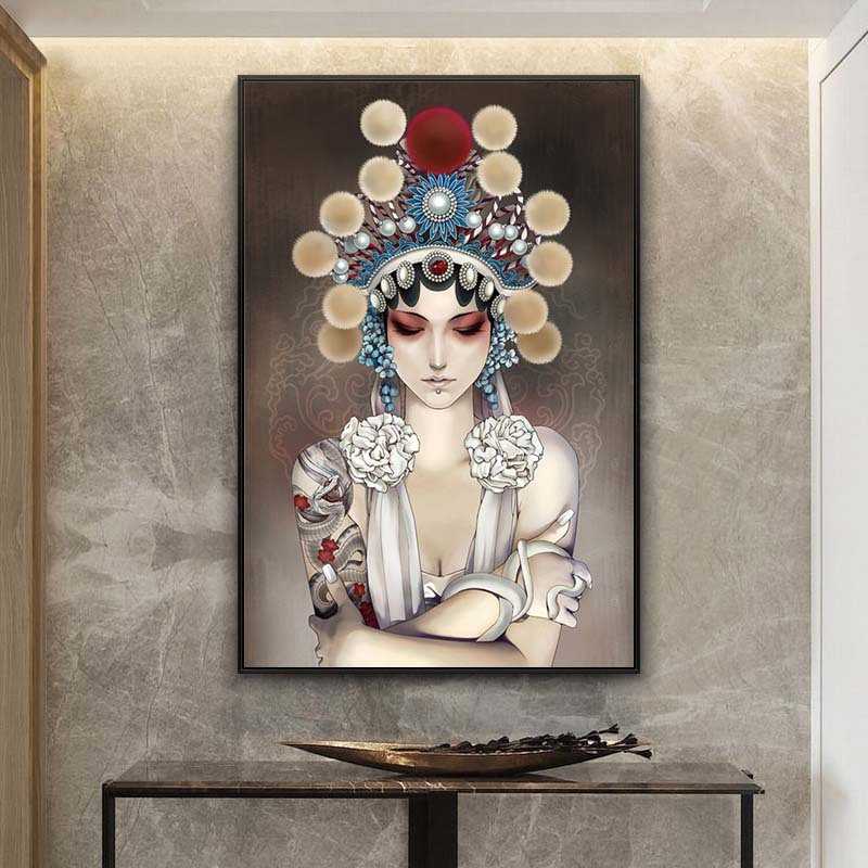 新中式京剧人物装饰画古代美女脸谱画中国风墙画挂画走廊古典壁画