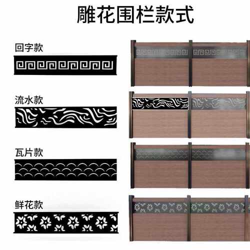 户外防水WPC塑木围栏铝合金雕花板庭院阳台护栏木塑长城板遮挡栅