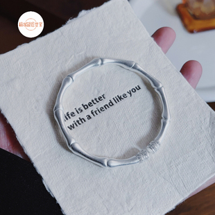 大理银匠世家足银999竹节手镯雪花银开口式节节高升简约女士