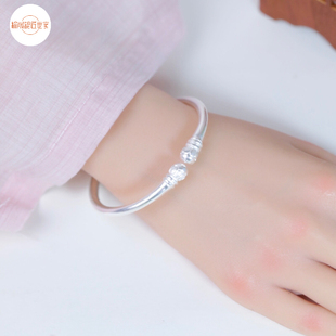 大理榆城银匠世家  雪花银 足银999南瓜头 开口中国风手镯