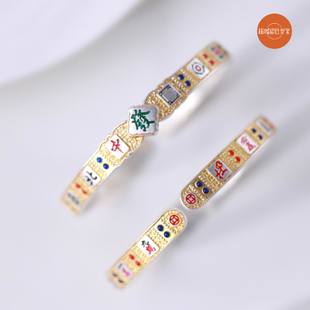 大理银匠世家足银999描金珐琅麻将雪花银手镯李文彬新中式国风