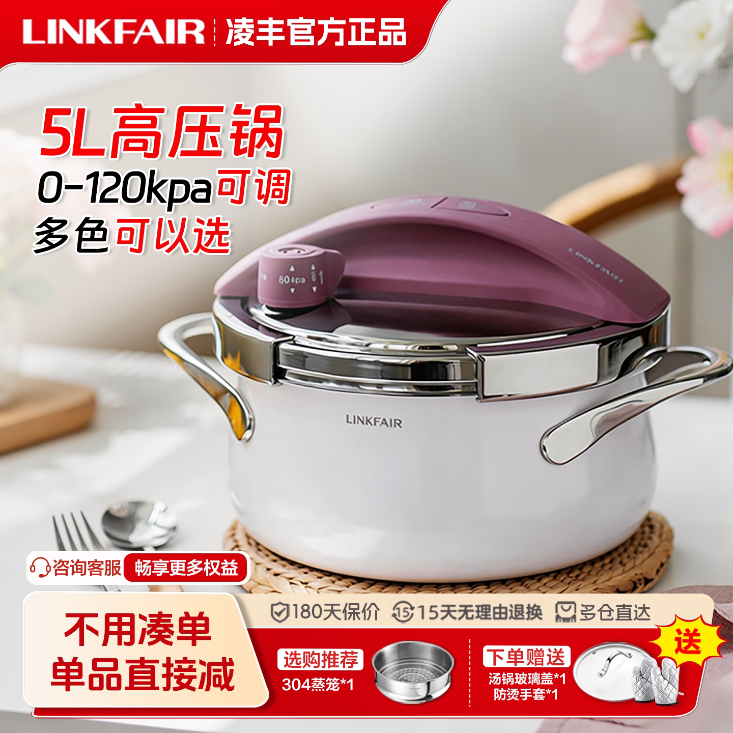 凌丰5L防爆不锈钢高压锅