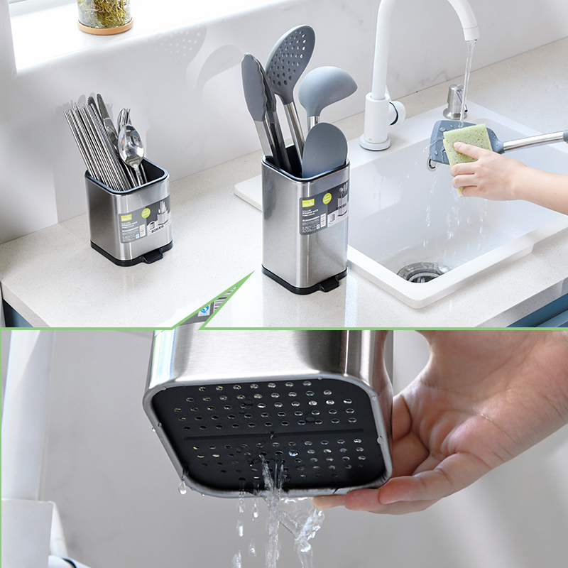 不锈钢锅铲置物架台面厨房筷子勺C子收纳架托沥水筷子筒厨具收纳