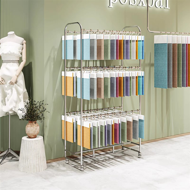 可移动不锈钢布料样品收纳架面料样E板多层挂架样布展示架吊卡架