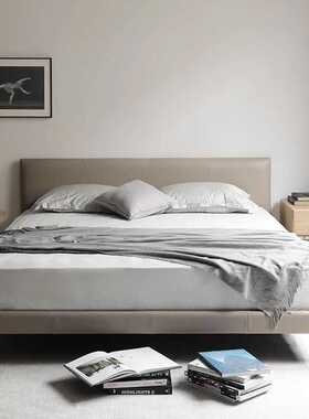 北欧表情意式简约美式复古ALGER平台无床边真皮双人床软包靠背
