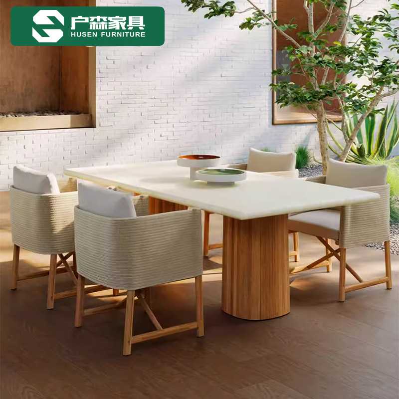 休闲户外桌椅防雨防晒柚木庭院别墅藤编椅可折叠花园阳台餐桌家具