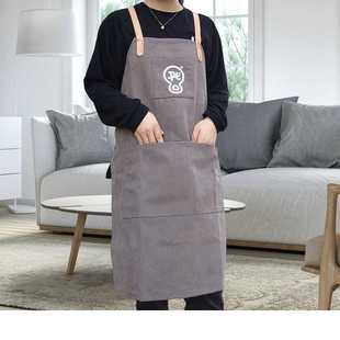 烘焙厨房蛋糕店新式西餐厅厨师工作服灰色帆布真皮交叉肩带带刺绣