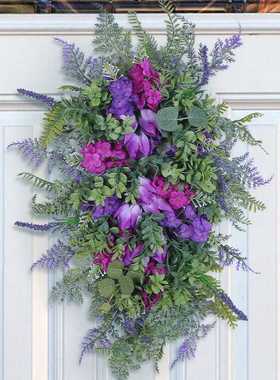 纵鸿春季紫色郁金香花环郁金香风信子绣球花多彩春夏花环家居装饰