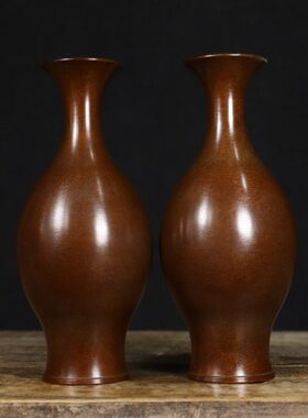 黄铜金属铜花瓶家用插花客厅摆件办公室大堂装饰品小花瓶创意花器