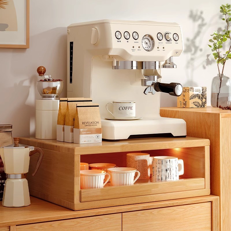 实木咖啡机置物架桌面防尘杯架水杯茶杯咖M啡杯子收纳架咖啡角布