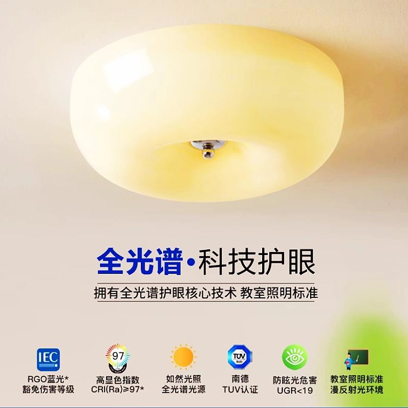 现代极简奶油风全光谱高显指客厅卧室玻璃吸顶灯设计师款个性灯具
