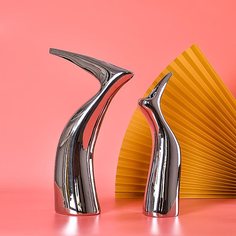 新中式镀银创意陶瓷花瓶摆件样板间酒店售楼处酒吧客厅玄关软装饰