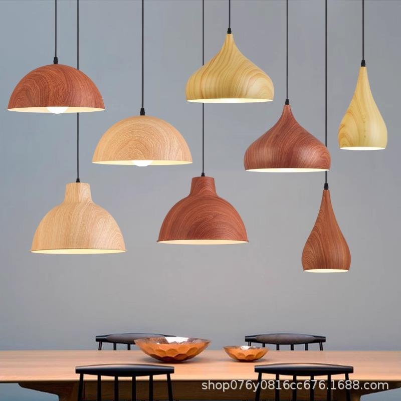 中式木纹餐厅吊灯吧台咖啡厅服装店简约餐创意商用店铺装饰灯led