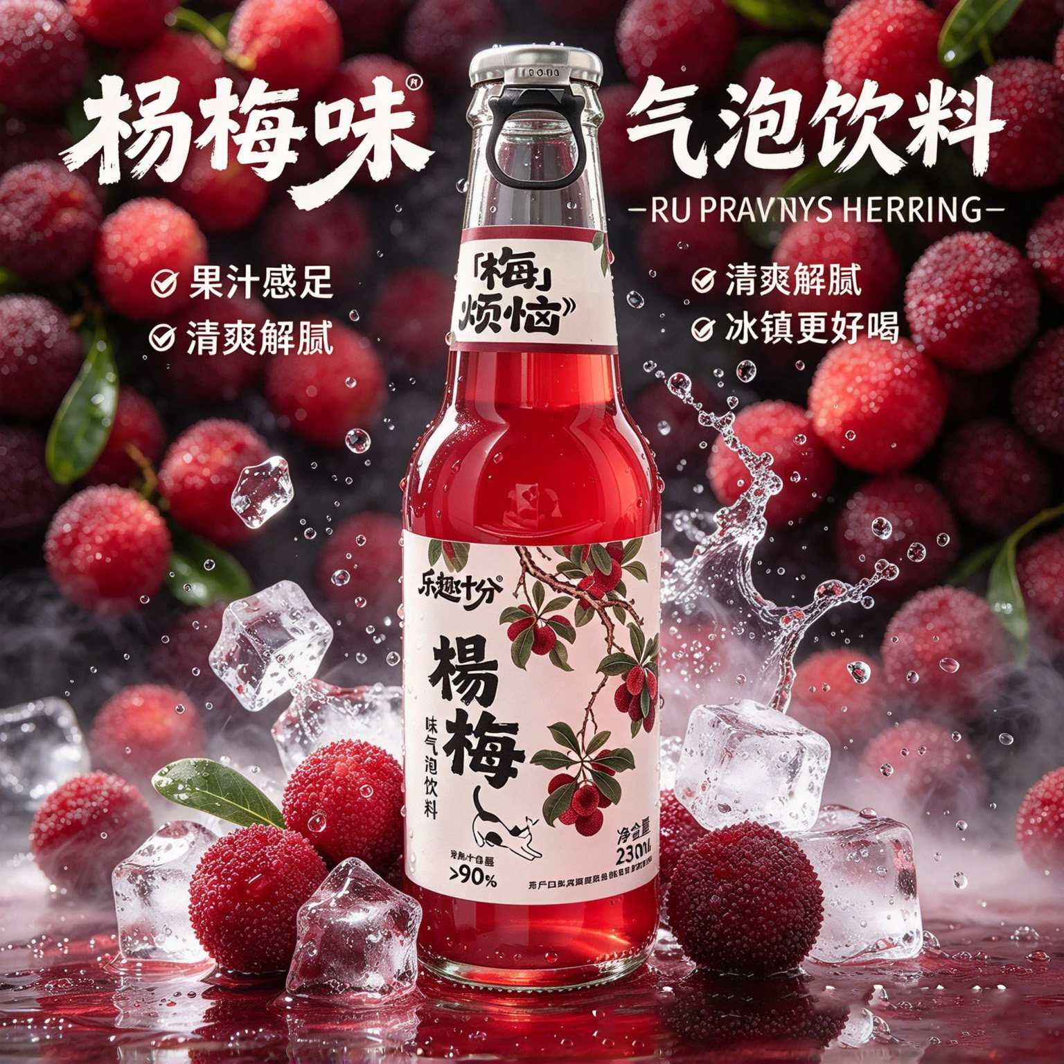 乐趣十分杨梅气泡水饮料果汁碳酸饮料果汁含量90%清爽解腻聚餐  含实拍商品图