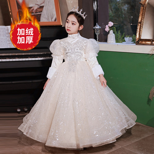 元旦儿童演出服花童婚礼小女孩礼服裙女童钢琴演奏主持人公主裙冬