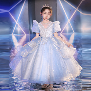 钢琴演奏礼服女童轻奢小众高端儿童主持人模特走秀十岁生日晚礼服