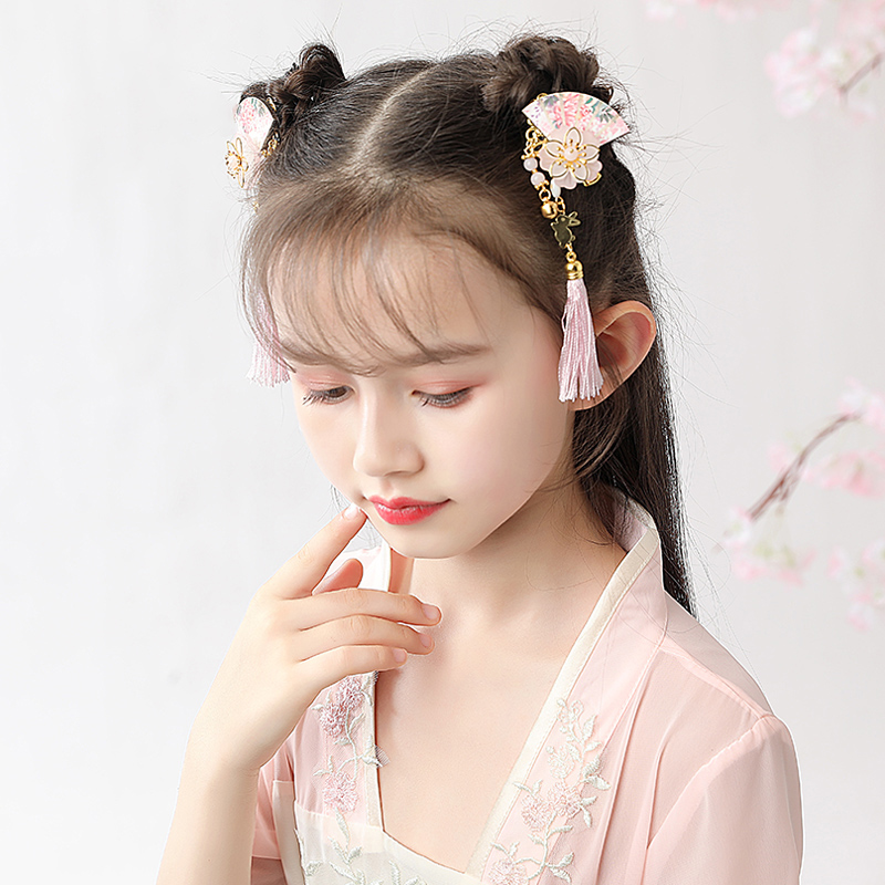 汉服头饰儿童流苏步摇对夹超仙复古女童唐装发饰古装女孩旗袍发夹