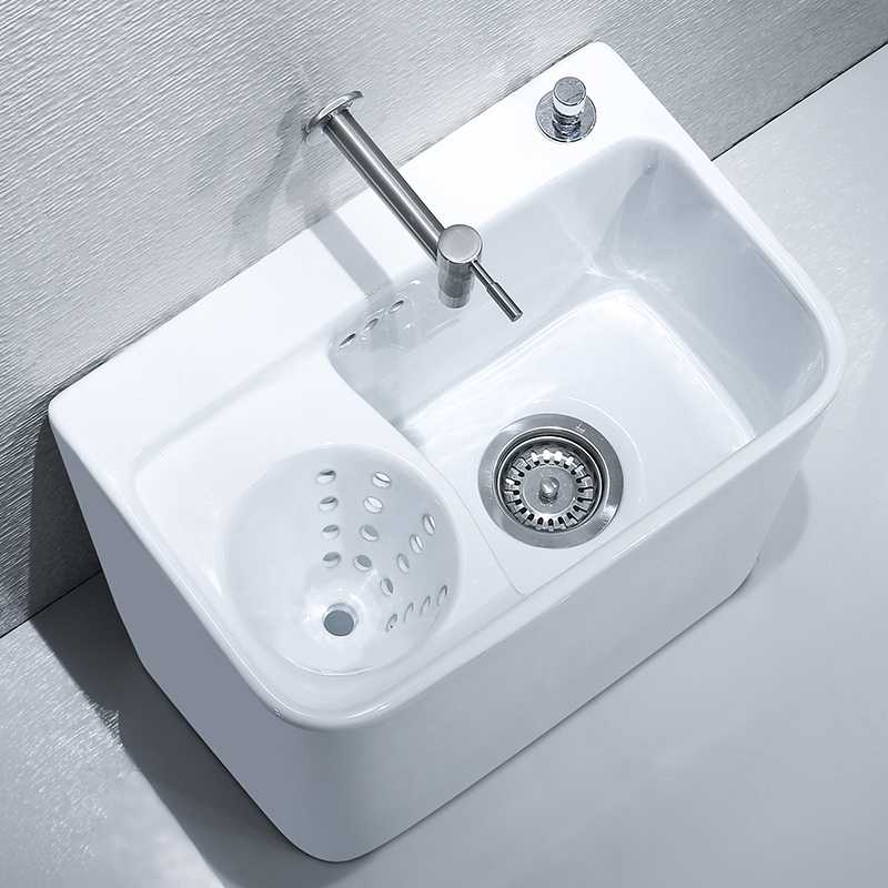 cs拖把池家用阳台卫生间地排拖布池带陶瓷沥水篮小号槽池可侧排