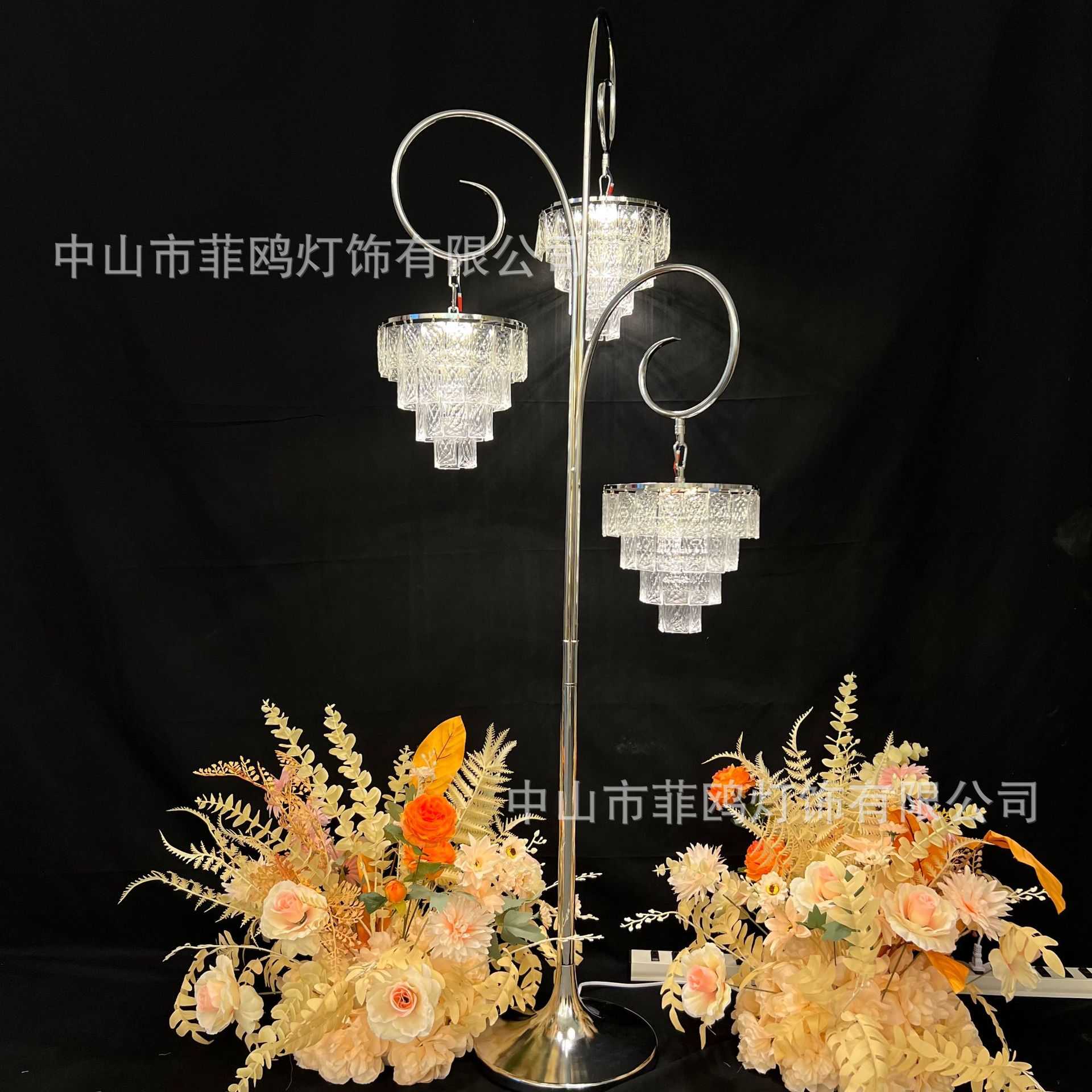 欧式新款婚庆路引灯3头铁艺电镀水晶冰条路引婚礼舞台装饰摆件