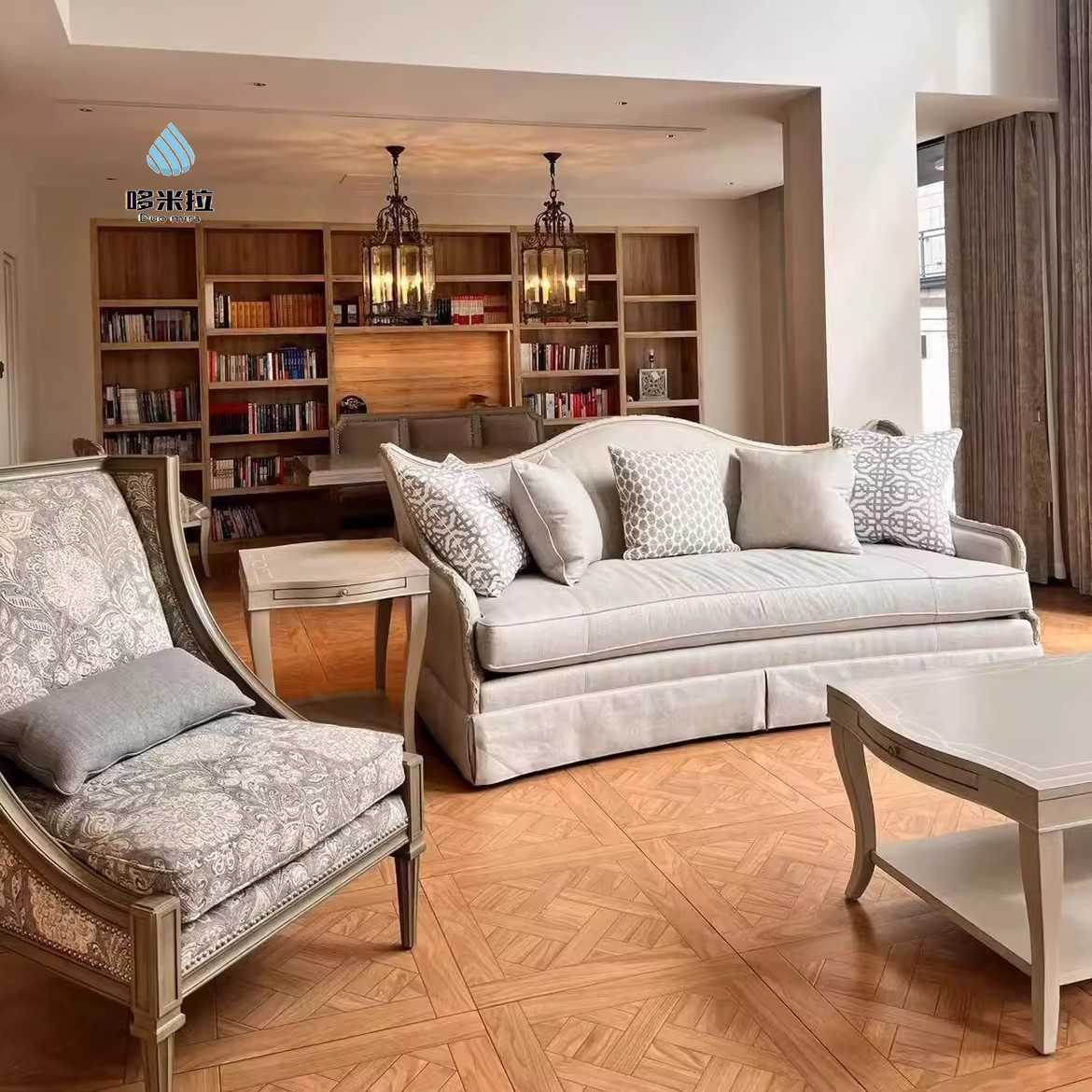 美式法式art实木雕花沙发实木沙发复兴印记仿古做旧三人沙发组合