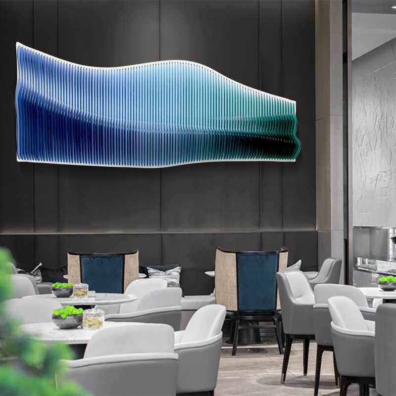 后现代简约装饰画北欧风格挂画设计师定制莫由工艺画巨幅样板间蓝