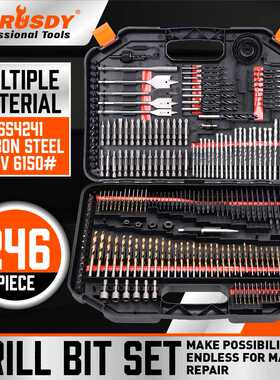亚马逊跨境电商 246PC钻头组合HSS6150 木工钻 水泥钻英制95303