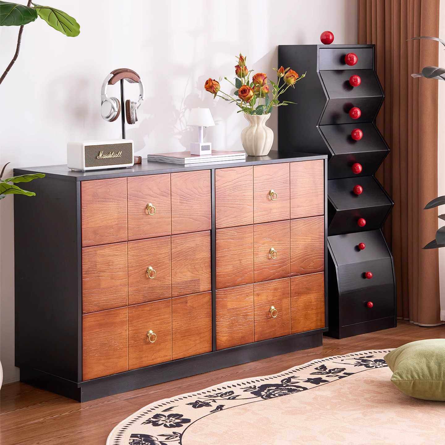 中古风收纳柜法式复古储物柜六斗柜白蜡木纹床尾储物柜法式中古风,电子元器件市场,其它元器件,淘宝优惠券,粉丝福利购,淘宝优惠卷