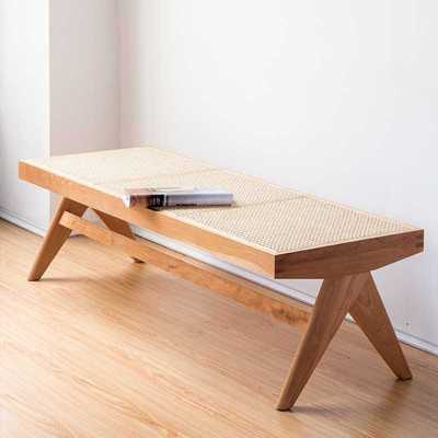 实木长条凳樱桃木家用餐厅长凳藤编复古简约别墅庭院长板凳床尾凳