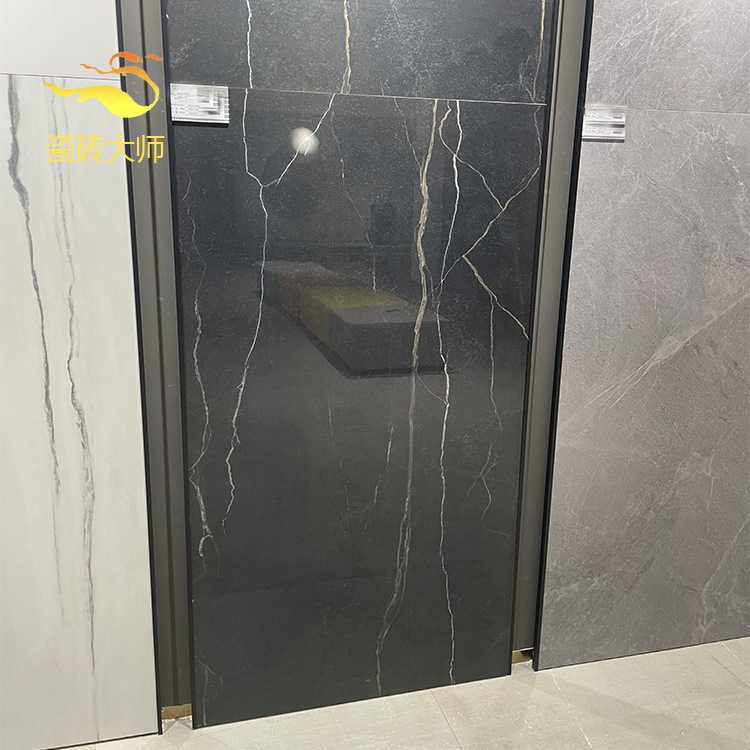 佛山瓷砖黑色亮面通体大理石客厅地砖750x1500深色轻奢风厨卫