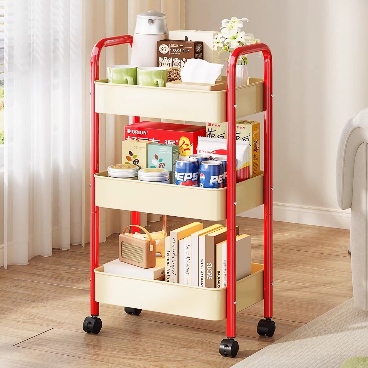 多巴胺置物架多层收纳架大容量零食可移动小推车厨房浴室储物架子,收纳整理,整理架/置物架/收纳架,淘宝优惠券,粉丝福利购,淘宝优惠卷