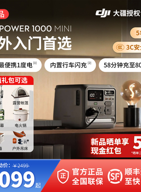 下单有礼＆大疆DJI Power 1000 Mini 1度电户外移动电源220V快充便携大容量家用备用车载露营自驾游夜市摆摊