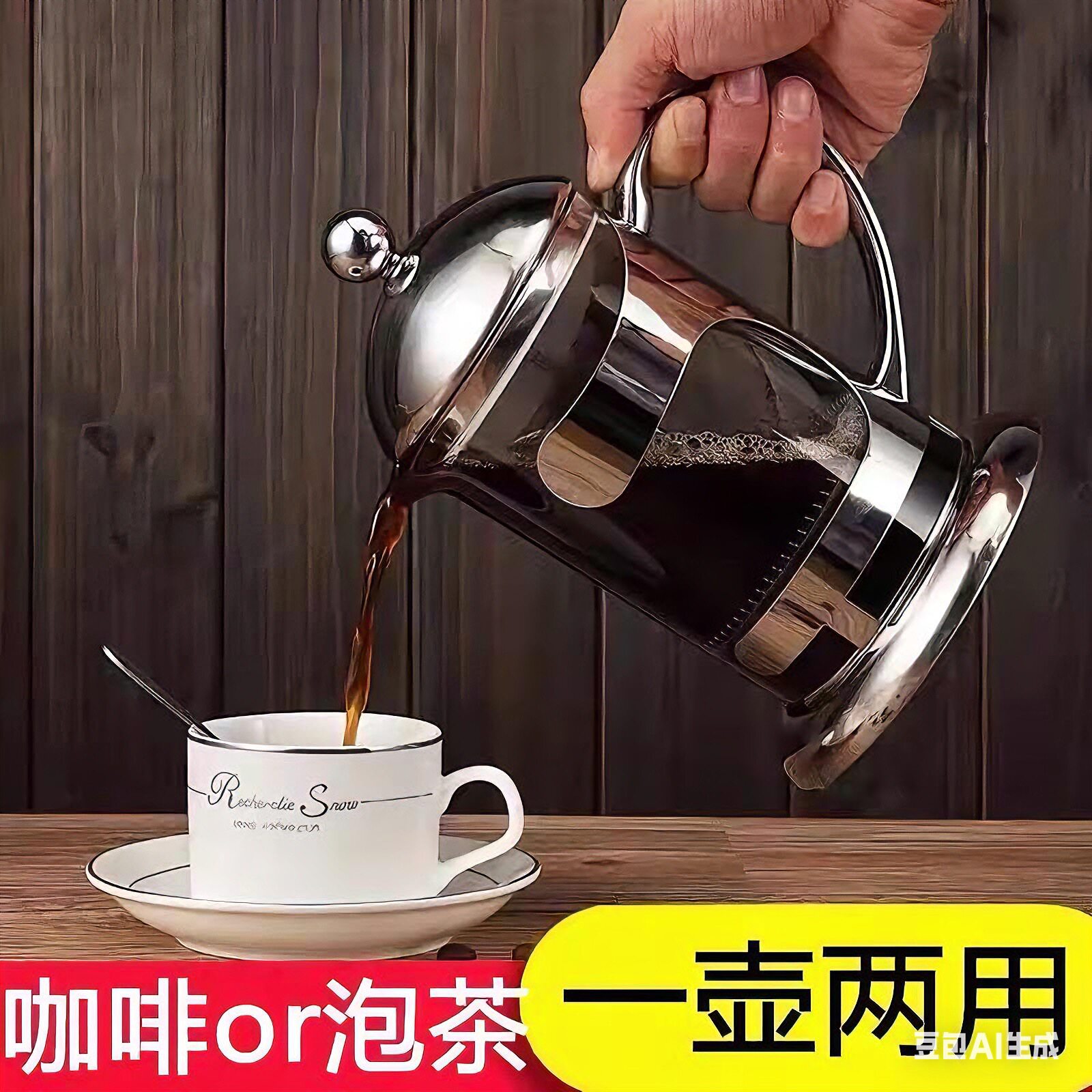 澳雅莱耐热玻璃法式滤压壶咖啡壶家用不锈钢过滤泡茶壶手冲咖啡过