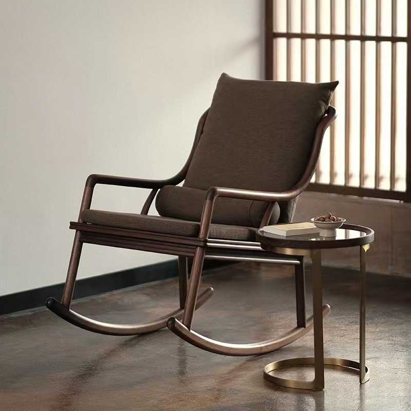 新中式胡桃木全实木摇摇椅休闲椅单人沙发北欧极简懒人躺椅午睡椅