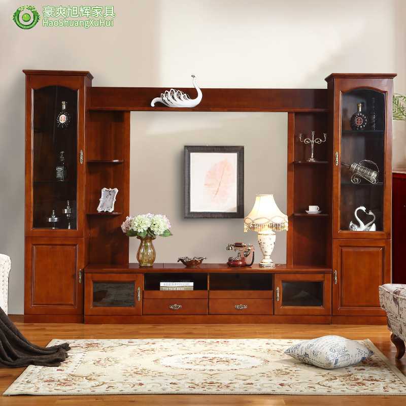 香樟木成人电视柜中式实木背景墙柜客厅电视墙组合多功能收纳