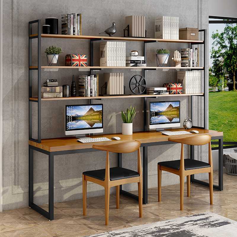 现代简约实木书桌创意书架书桌一体组合家用靠墙书房电脑桌写字台