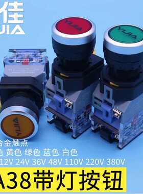 一佳YJ139-LA38A-11DNZS按钮开关一开一闭触点22mm带灯带自锁按键
